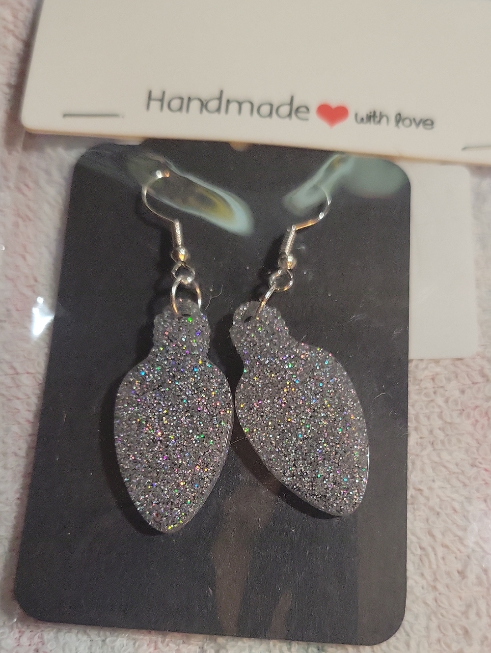 Handmade Silver Glitter Christmas Light Bulbs Earrings - Handmade